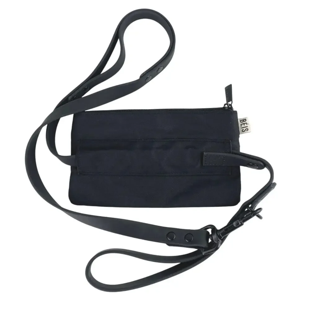 Beis Black Nylon Travel Pet Leash with Removable Poop Bags Pouch Wristlet